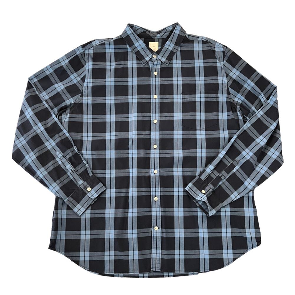 Gap Men’s Navy Blue Plaid Button Down Long Sleeve Cotton Shirt - SIZE XXXL